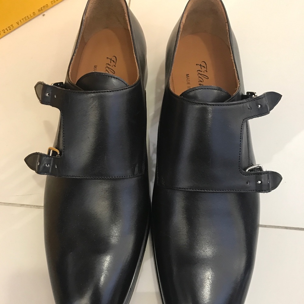 Black all leather double monk strap-11/45